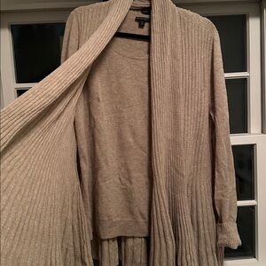 Lafayette 148 New York XL twin set 2 piece tank and open Ribbed Tan Cardigan